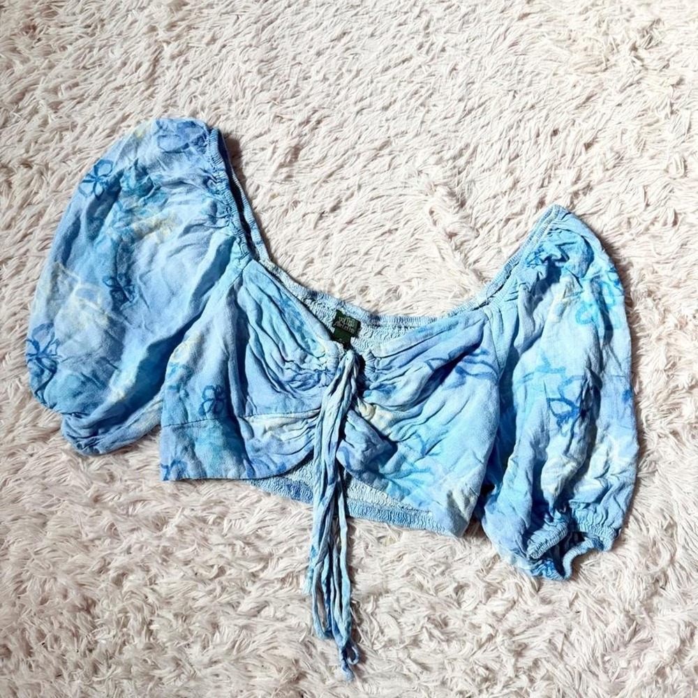 Milkmaid Tie Dye Floral Whimsical Fairy Core Peasant Crop Top Womens M Coquette